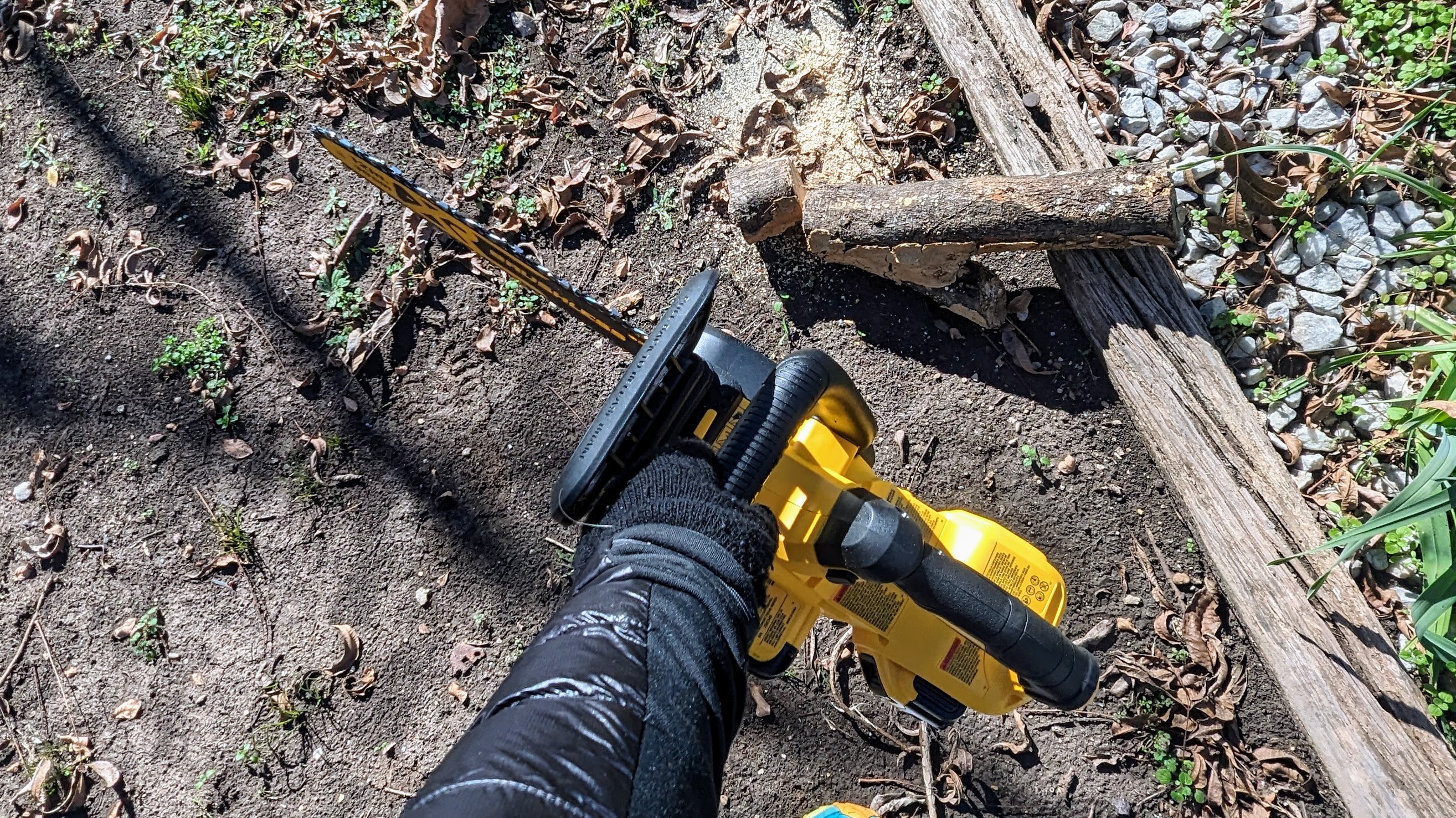 The chainsaw is incredibly lightweight and so compact.